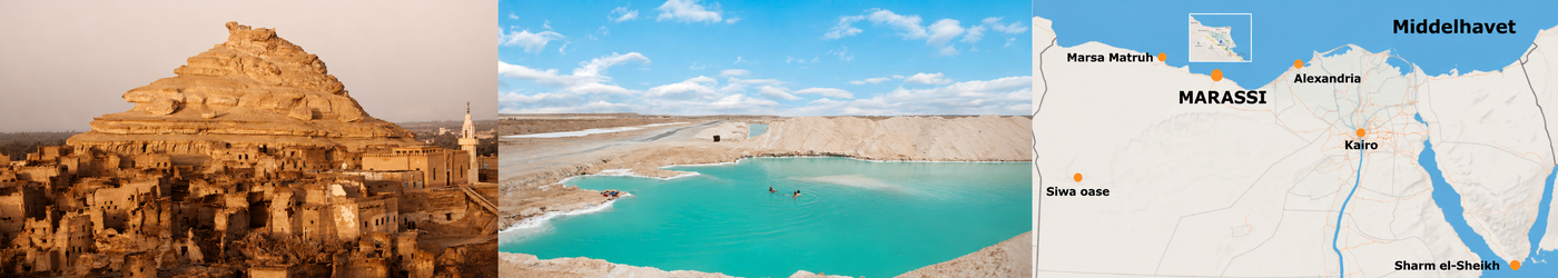 Siwa-oasen, saltsj&ouml; och karta &ouml;ver Egypten